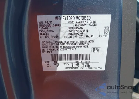 2005 Ford Escape Xlt z USA, uszkodzony, nr VIN 1FMYU931X5KD76342